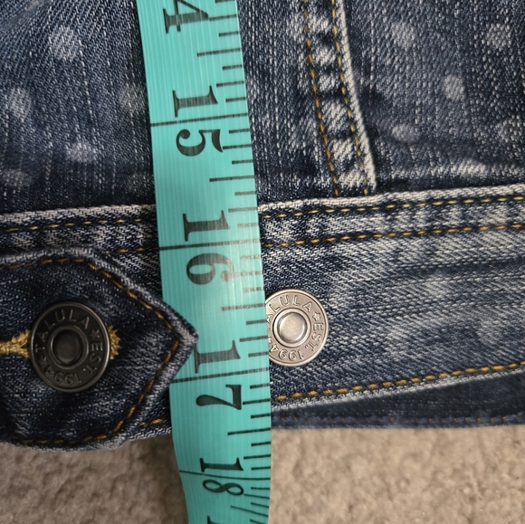 TALULA ARITZIA Blue Denim Button Up Vest With Faded Polka Dots. Size Small - Picture 16 of 16